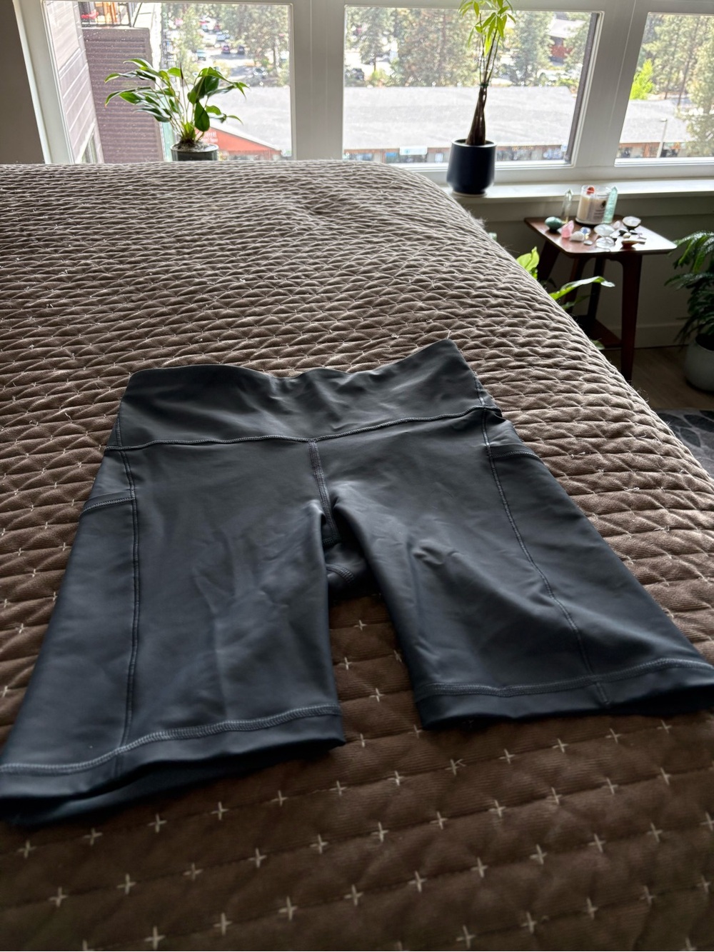 Athleta Black High-Rise Bike Shorts Small Blue Grey Color